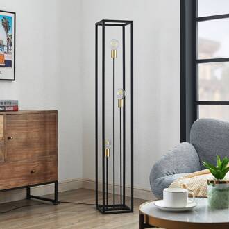 vloerlamp Tiliane, zwart, metaal, 3-lamps, 153cm zwart mat