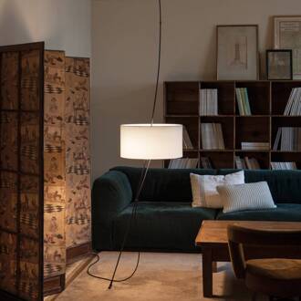 Vloerlamp Totora met witte katoenkap wit, zwart