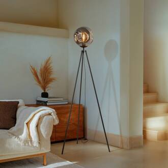 vloerlamp Valentina, E27, rookgrijs, glas, 150 cm rookgrijs, koffie