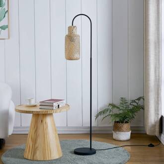 vloerlamp Venora, 145 cm hoog, bamboe, E27 licht hout, zwart
