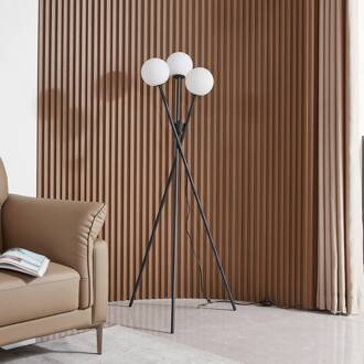 vloerlamp Visata, zwart, glas, 3-lamps, driepoot zwart, wit