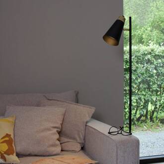 vloerlamp Wien, zwart, 1-lamp, hoogte 147 cm zwart, houtkleurig, goud