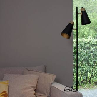vloerlamp Wien, zwart, 2-lamps, hoogte 147 cm zwart, houtkleurig, goud