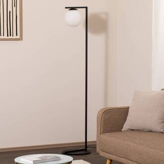 Vloerlamp Zac met bolvormige kap, zwart zwart, wit mat
