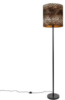 Vloerlamp zwart kap luipaard dessin 40 cm - Simplo Beige, Zwart, Geel