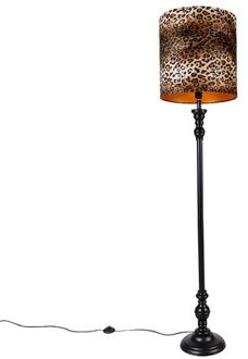 Vloerlamp zwart met kap luipaard 40 cm - Classico Geel, Zwart, Beige