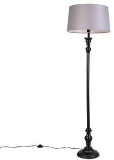 Vloerlamp zwart met linnen kap grijs 45 cm - Classico