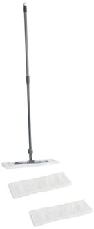 Vloermopset met telescoopsteel - 3x microvezelmop / vlakmop - 45x15 cm - schoonmaakartikelen