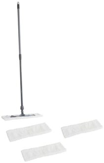 Vloermopset met telescoopsteel - en 4x microvezelmop / vlakmop - 45 x 15 cm