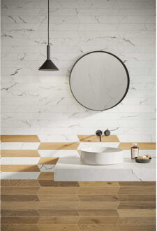 Vloertegel Flaviker Supreme Memories 7.5x40.7 cm Marmerlook Mat Wit Flaviker