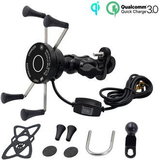 Vmonv 2 in 1 Aluminium Motorfiets Telefoon Houder Beugel Draadloze oplader QC3.0 Quick lading Moto Stuur stand voor Telefoon Mount