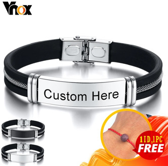 Vnox 12mm Customize Men's Bracelet Black Grooved Silicone Mesh Stainless Steel Insert Bangle Casual Personalized Male Wristband