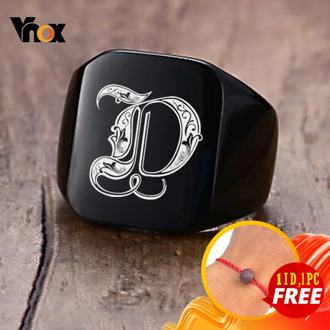 Vnox 18mm Chunky Signet Ring for Men Black Stainless Steel Engraved Royal Initialen Latter Initial Stamp Ring Custom Jewelry