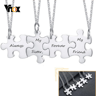 Vnox 2/3/4/5 Pcs BFF Couple Necklaces Set for Women Men Personalize Names Stainless Steel Puzzle Pendant Custom Friendship Gifts