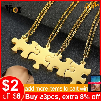 Vnox 2/3/4/5 pcs Necklaces Set Personalize Name BFF Necklaces for Women Men Stainless Steel Heart Puzzle Pendants Special Gift