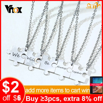 Vnox 2/3/4/5 Pcs Puzzles BFF Necklaces for Men Women Stainless Steel Free Engrave Personalized Family Love Friendship Jewelry