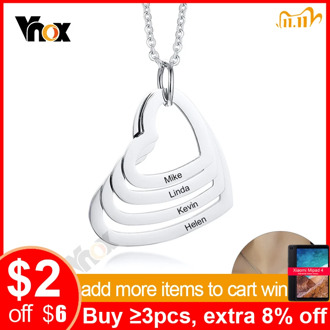 Vnox 2-4 Family Names Free Engraving Hollow Heart Pendant Stainless Steel Women Necklaces Fashion Stylish Elegant BFF Gift
