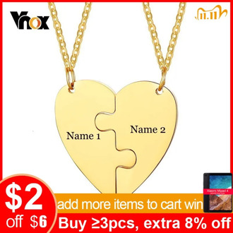Vnox 2 Best Friends Heart Couple Necklaces Free Custom Engraving Name Love Gifts for Friendship Accessory