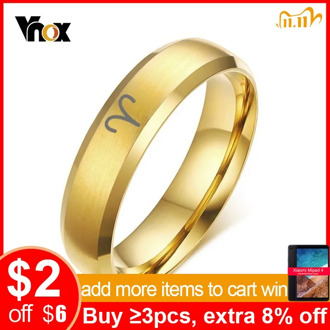 Vnox 6mm 12 Constellation Ring Custom Free Engraving Stainless Steel Band for Men Women Twelve Horoscope Aries Jewelry