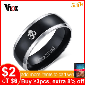 Vnox 8mm AUM OM Black Ring for Men Titanium Casual Simple Male Accessories Religious Faith Jewelry