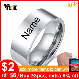 Vnox 8mm Classic Plain Ring for Men Personalize Name Glossy Stainless Steel Wedding Band Casual Male Alliance