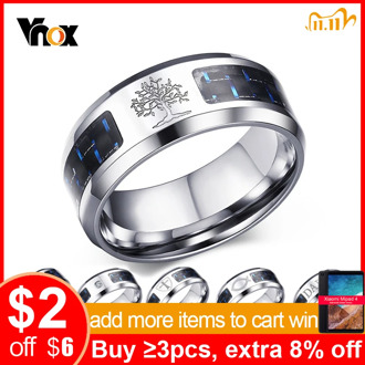 Vnox 8mm Personalize Carbon Fiber Ring For Man Engraved Tree Of Life Stainless Steel Male Alliance Casual Customize Jewelry Band