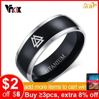 Vnox 8mm Viking Rune Ring for Men Black Titanium Casual Light Nordic Male Accessories Mythology Amulet Jewelry