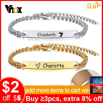 Vnox Adjustable Length Kids Babi ID Bracelets Anti Allergy Stainless Steel Girl Boy Children Anti Lost Jewelry Custom Name Phone