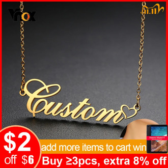 Vnox Adjustable Name Necklace Heart Icon Stainless Steel Custom Nameplate Pendant Women Lady Trendy Jewelry Couple Unique Gift