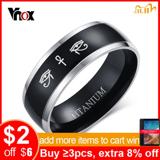 Vnox Anka Cross Horus Eyes Black Ring for Men Titanium Casual Male Accessories Faith Amulet Jewelry