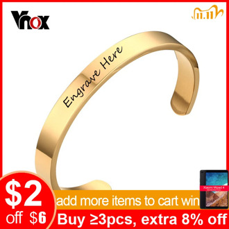 Vnox Bracelet Customized Jewelry Free Engraving Stainless Steel 6mm 8mm Men Jewelry Cuff Gold Color Personalized Open Bangle