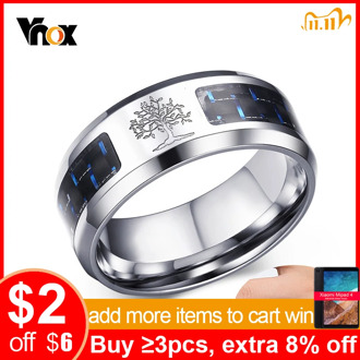Vnox Carbon Fiber Life Tree Rings 8mm Stainless Steel Male Casual Wedding Bands Jewelry USA Warehouse