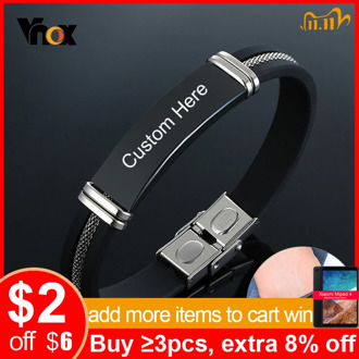 Vnox Casual Leather Bracelets for Men Women Custom Engraving Stainless Steel Personalized Bangle