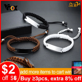 Vnox Casual Men's Braided Rope Chain Bracelets with Personalized Name Date Initial Quote Custom Engrave Length Adjustable