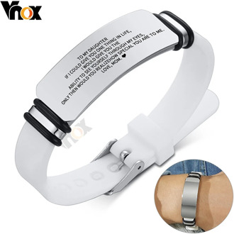 Vnox Casual Personalize Engrave Silicone Bracelets for Men Women Stainless Steel ID Tag Custom Sports Gifts Jewelry