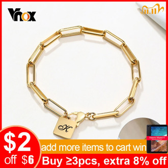 Vnox Chic Customized Initial Charm Bracelets for Women Rectangle Lara Link Chain Stainless Steel Elegant Party Candid Jewelry