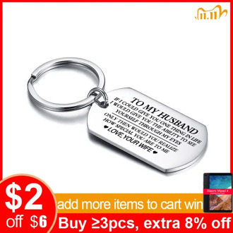 Vnox Classic Key Chain Ring for Men Smooth Surface Never Fade Stainless Steel Keychain TO HUSBAND Love Expression Custom Gift