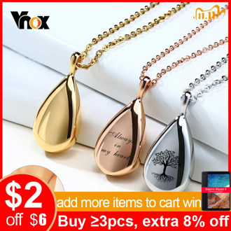 Vnox Classic Waterdrop Pendant for Women Free Personalized Elegant Lady Necklace Openable Cremation Urn Keepsake Jewelry