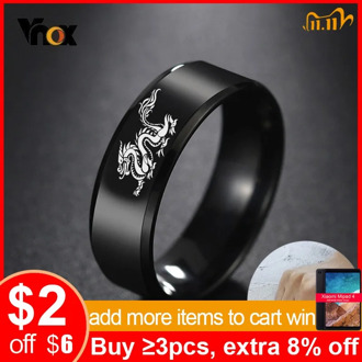 Vnox Cool Chinese Dragon Ring for Men Personalized Engraving 8mm Black Stainless Steel Punk Male Anel Gift for Him