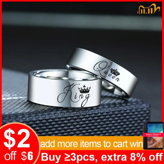 Vnox Crown King Queen Wedding Rings for Couple Plain Glossy Stainless Steel Bands Women Men Promise Jewelry Anniversary Gift