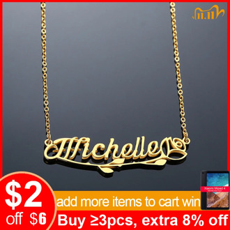 Vnox Custom Name on Olive Branch Pendant Gold Color Stainless Steel Elegant Lady Party Jewelry Personalized Anniversary Gift