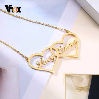 Vnox Custom Nameplate Double Heart Necklace for Women Stainless Steel Choker Collar Personalized Anniversary Birthday Gifts