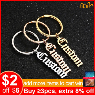 Vnox Custom Old English Name Key Chain for Men Women Thick Stainless Steel Metal Pad Initial Keychains Unique Meaningful Gift