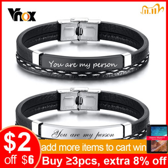 Vnox Customize Couple Bracelet Stylish Sewed Leather Men Women Bangle Casual Sport Wristband Birthday Anniversary Unique Gift