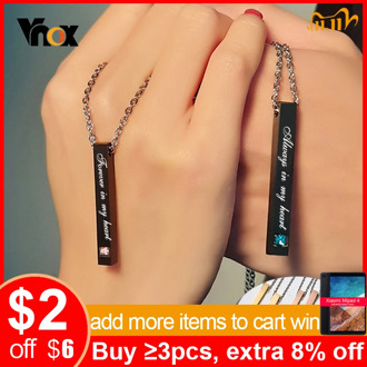 Vnox Customize Couple Necklaces Trendy Vertical Bar Pendant for Men Women Engraving Name Anniversary Gift