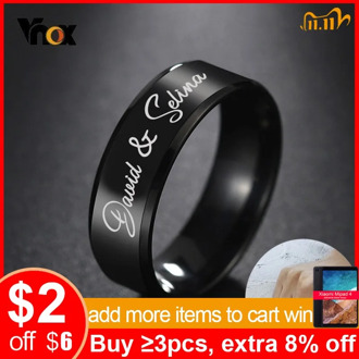 Vnox Customize Name Rings for Men Women Glossy Black Stainless Steel Classic Wedding Band Casual Basic Alliance Personalize Gift