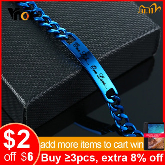 Vnox Customize Stainless Steel ID Bracelet for Men Stylish Blue Color Link Chain Bracelet Casual Gents Name Jewelry Gift