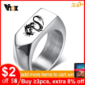 Vnox Customized Flat Bullet Top Ring for Men Chinese Dragon Color Stainless Steel Anel