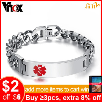 Vnox Customized Medical Remind Stainless Steel Bracelet Personalized ICE Info Emergency Jewelry
