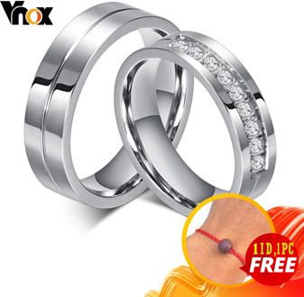 Vnox CZ Wedding Band Engagement Rings for Couples Women Men 316l Stainless Steel Lovers Personalized Anniversary Gift